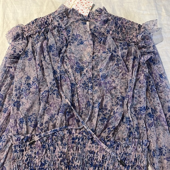 Free People Floral Sheer Blouse in Blue and Purple - Picture 6 of 10